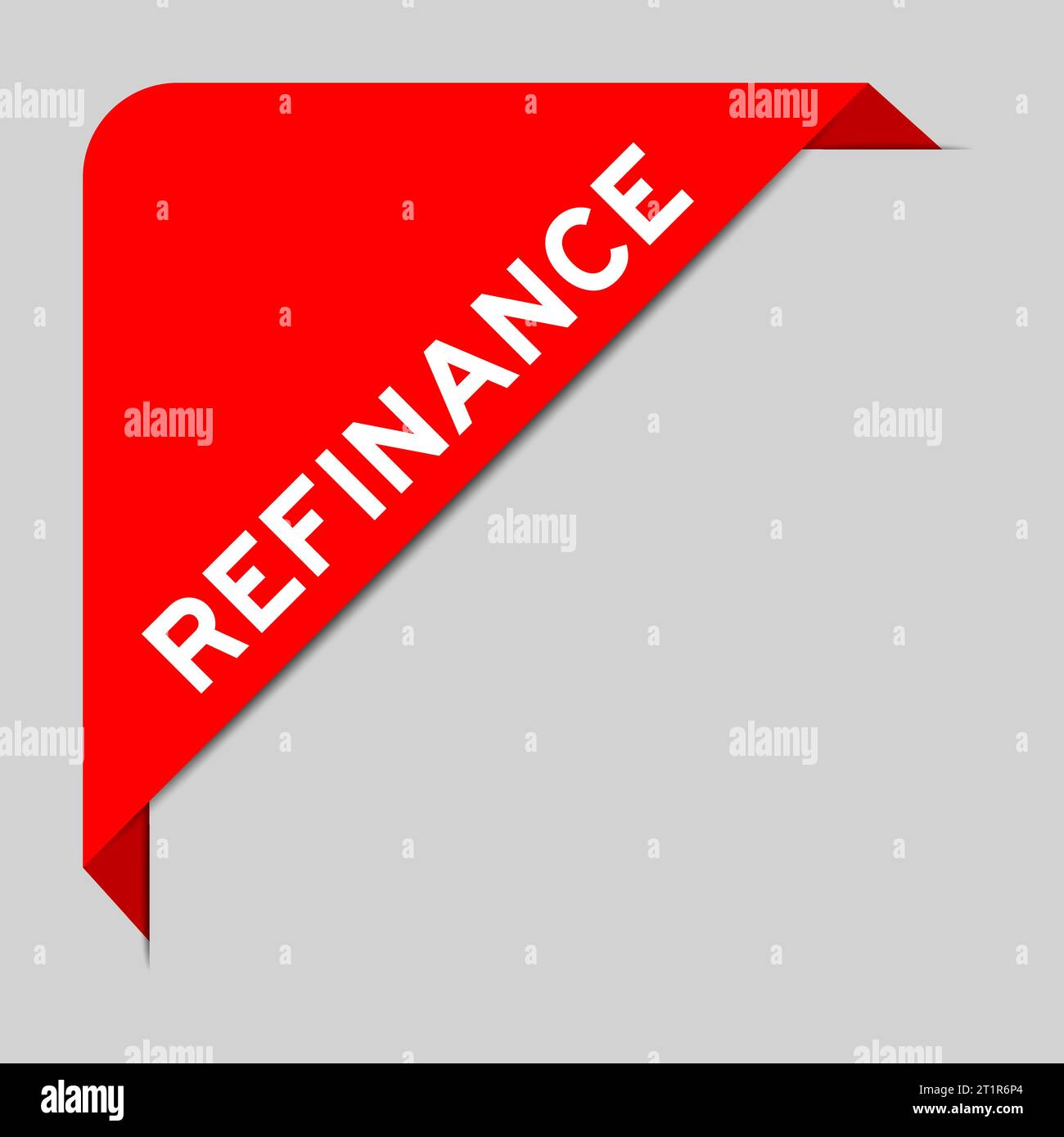 Red color of corner label banner with word refinance on gray background ...