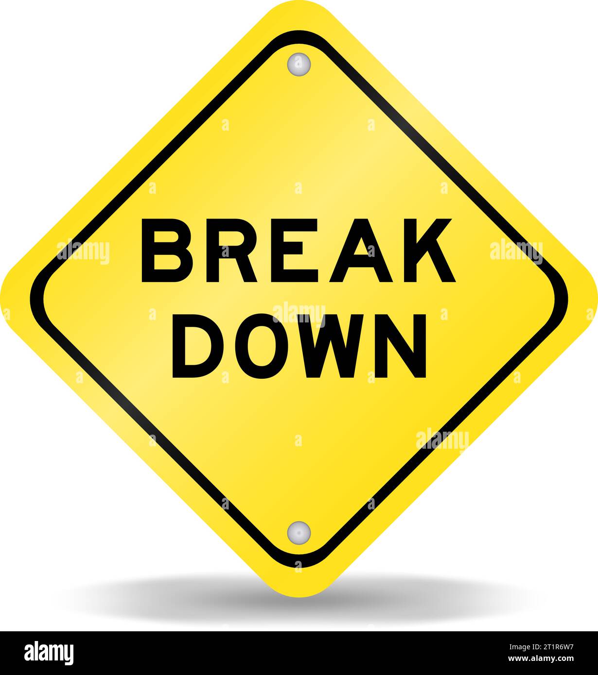 Yellow color transportation sign with word break down on white