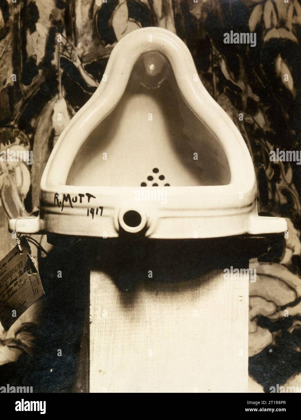 Fountain by Marcel Duchamp, photographed by Alfred Stieglitz. 1917. Supposedly signed R. Mutt 1917 by Duchamp it has since been suggested that the work could be by the German Dada artist, Elsa von Freytag-Loringhoven. Stock Photo