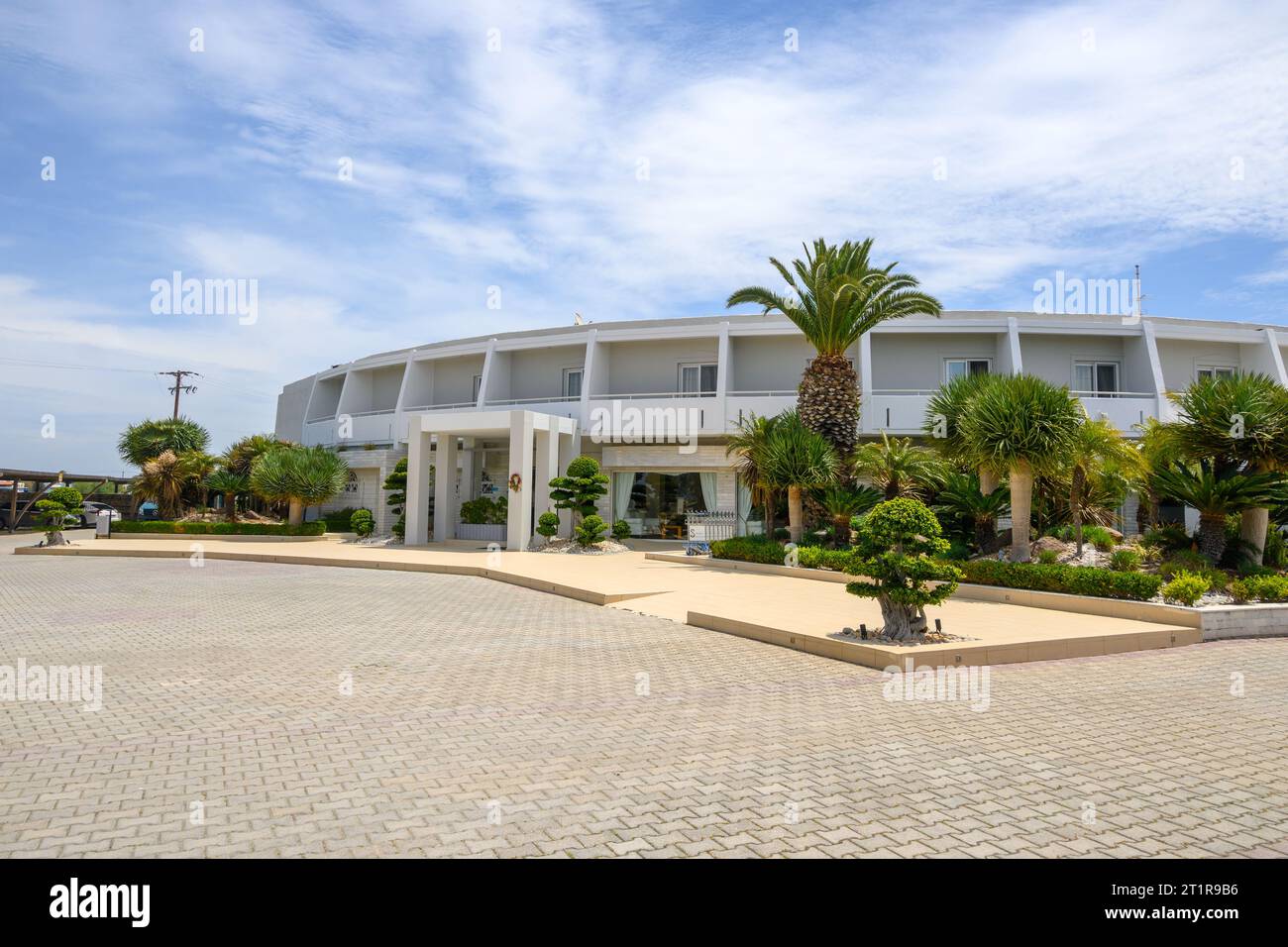 Kos, Greece - May 9, 2023: Sandy Beach resort hotel in Marmari on the island of Kos in Greece Stock Photo
