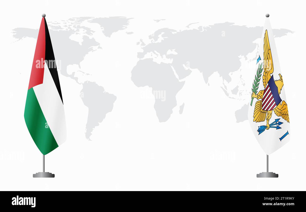 Palestine and United States Virgin - Palestine And United States Virgin Islands Flags For Official Meeting Against Background Of World Map 2T1R9KY 