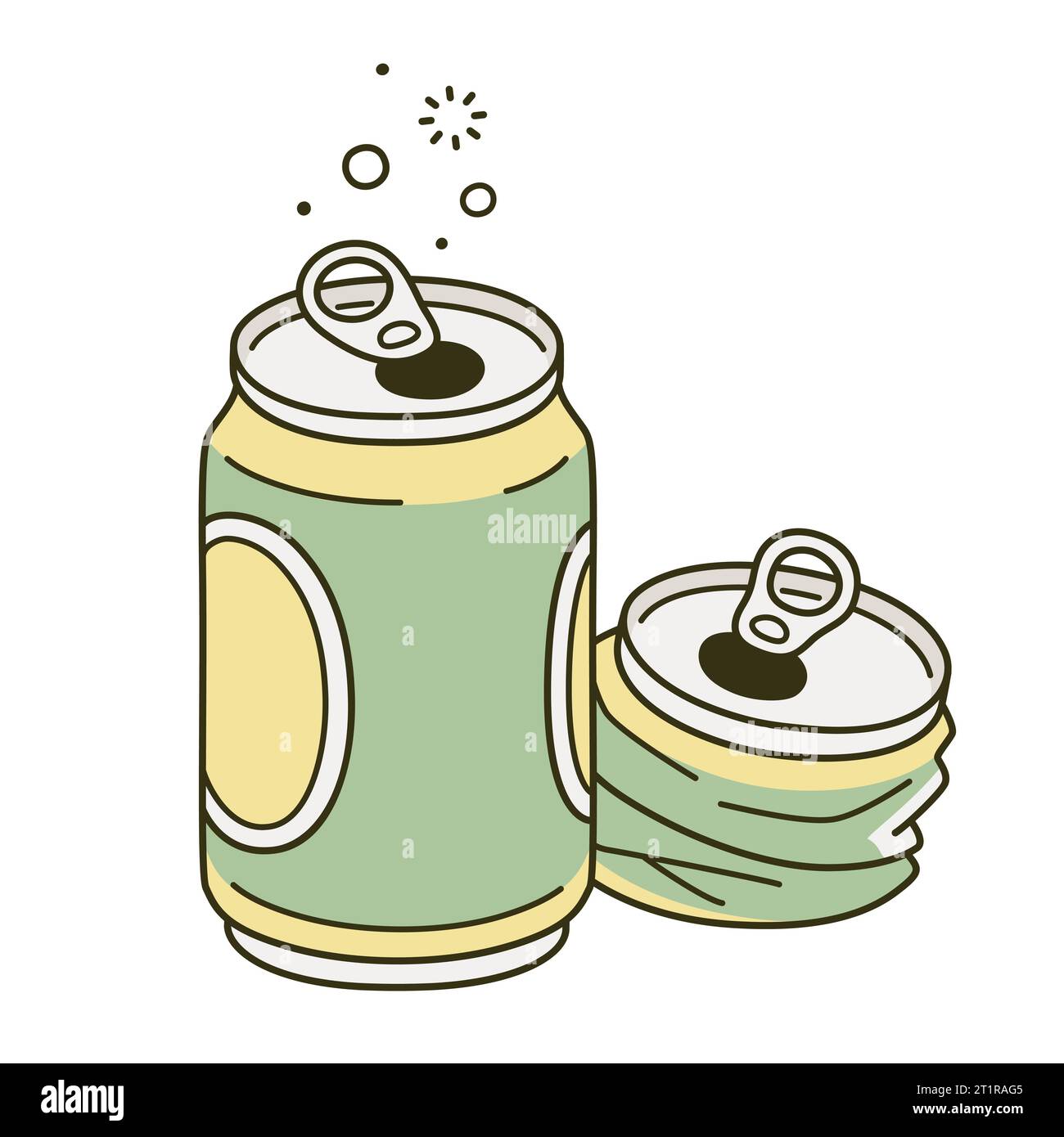 Two empty beer cans cartoon drawing. Crushed aluminum can trash after party. Simple vector illustration. Stock Vector