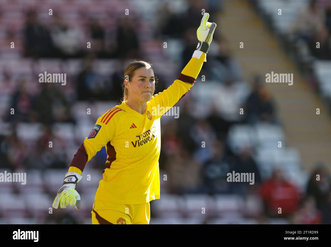 Manchester United goalkeeper Mary Earps during the Barclays Women's Super League match at the Leigh Sports Village, Leigh. Picture date: Sunday October 15, 2023. Stock Photo