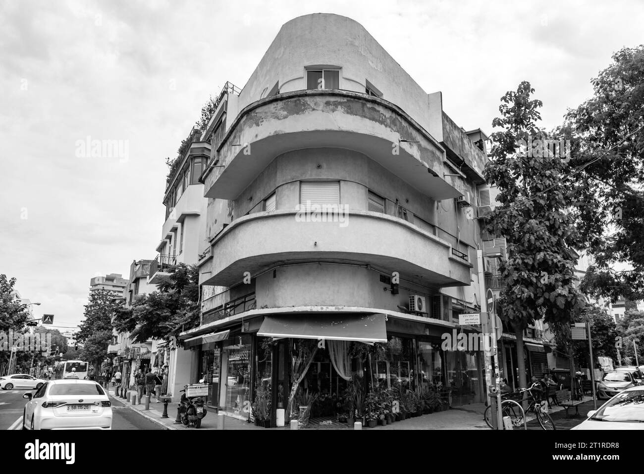 Tel Aviv, Israel - October 2, 2023 - Typical Bauhaus inspired architectral detail from Tel Aviv, also called as the White City. Tel Aviv widely hosts Stock Photo