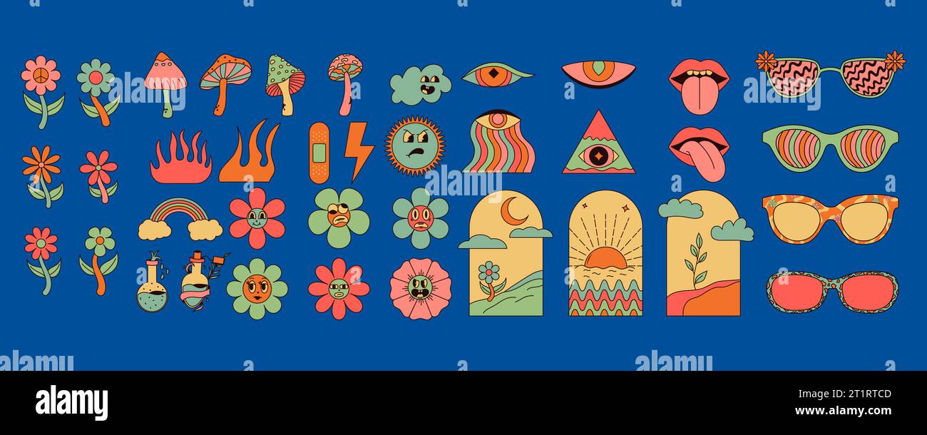 Y2k stickers pack, rave retro patches lgbt flag, rainbow, star, flower and  heart. Psychedelic mushrooms, mouth with stamp on tongue, crying eye with t  Stock Vector Image & Art - Alamy