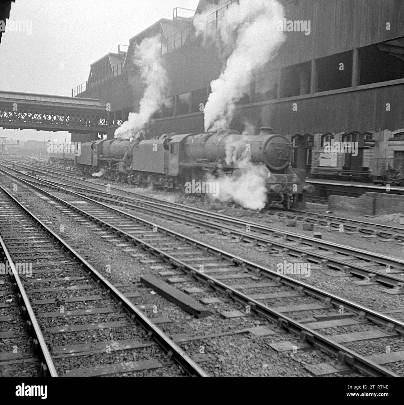 Manchester steam from 1968. 45330,44910,44809 and 45110 at Manchester Victoria and Central station. 2nd March 1968. Stock Photo