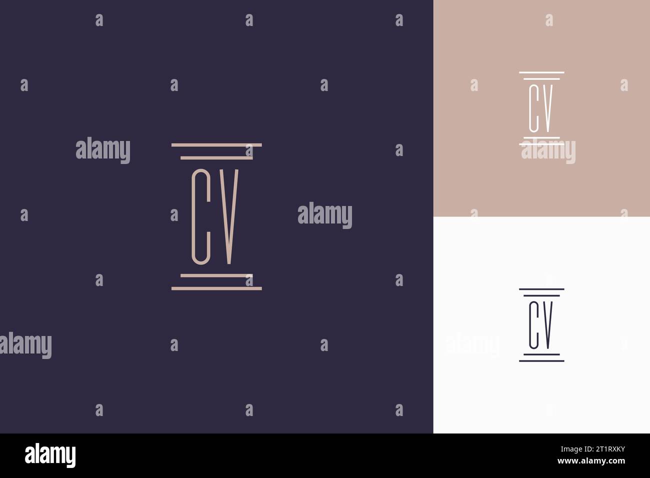 CV monogram initials design for law firm logo inspiration Stock Vector