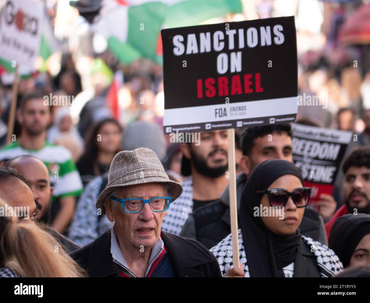 Pro-Palestinian marchers in London, UK, at the Palestine Solidarity