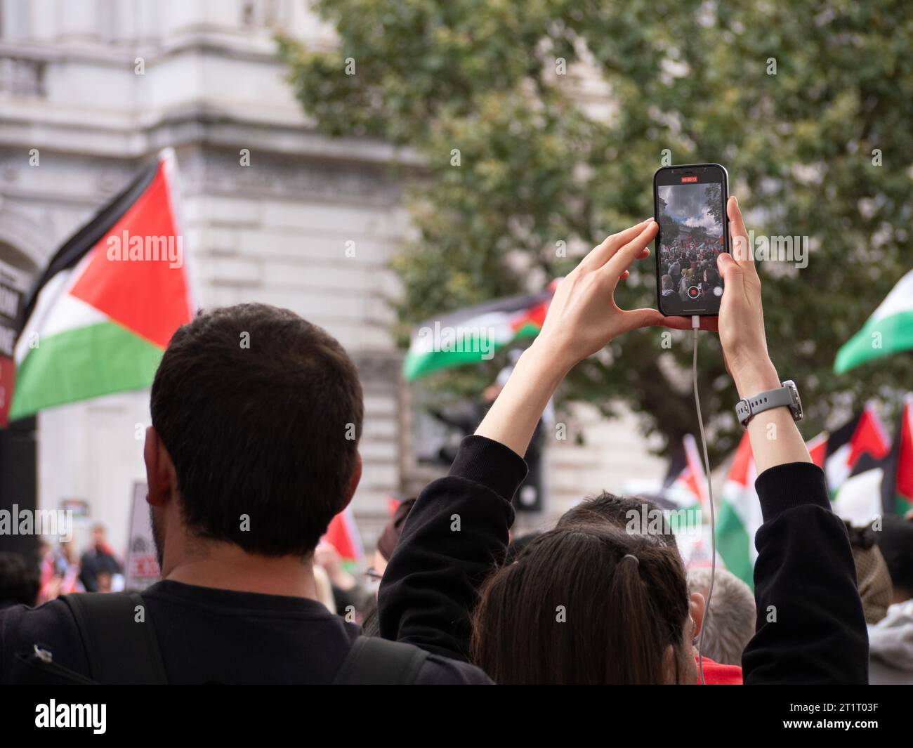 Pro-Palestinian marchers in London, UK, at the Palestine Solidarity