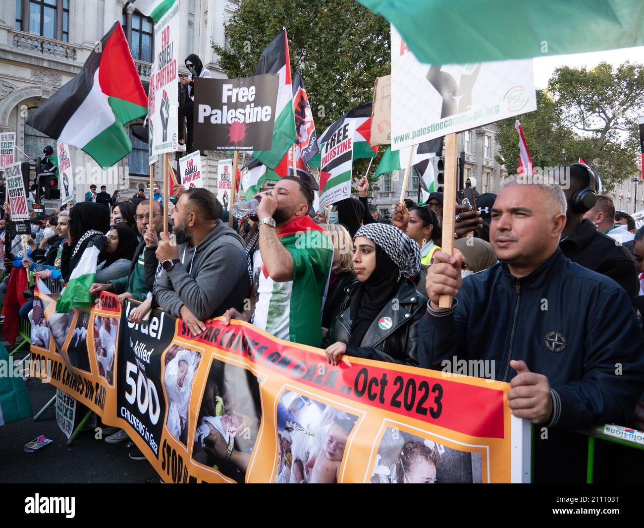 Pro-Palestinian marchers in London, UK, at the Palestine Solidarity
