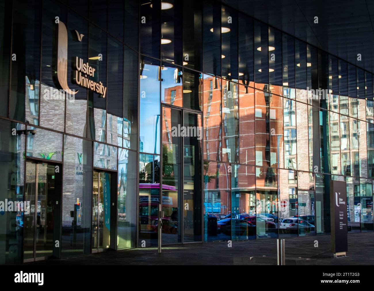 Belfast, UK, Sep 29, 2023. Street view of the entrance of Ulster