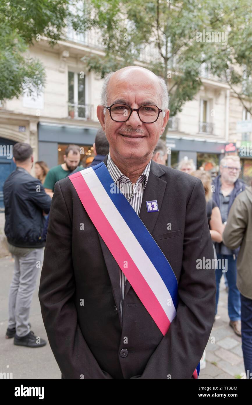 Paris,France.13th Oct, 2023. Kais IDRISS, deputy Mayor attends the Inter-union demonstration for increased wages, for gender equality, in Paris,France Stock Photo