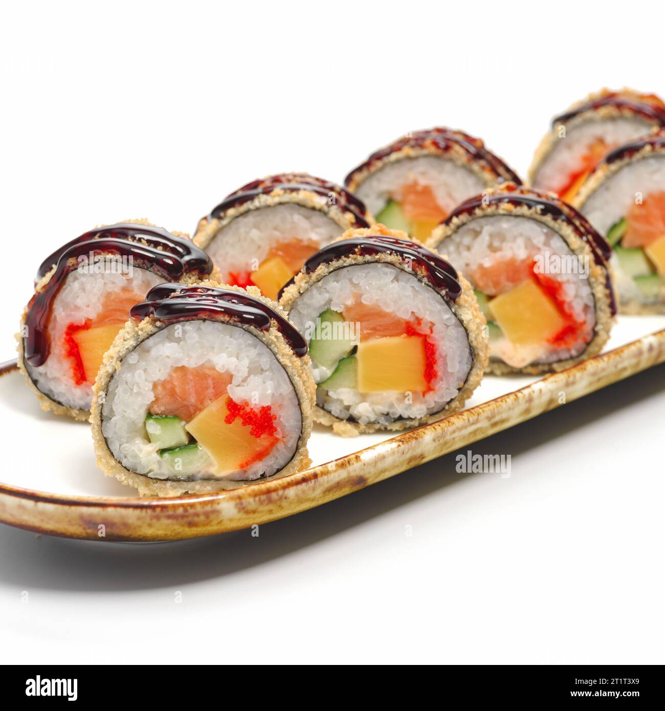 Hot Tempura Roll With Salmon And Cheese Traditional Delicious