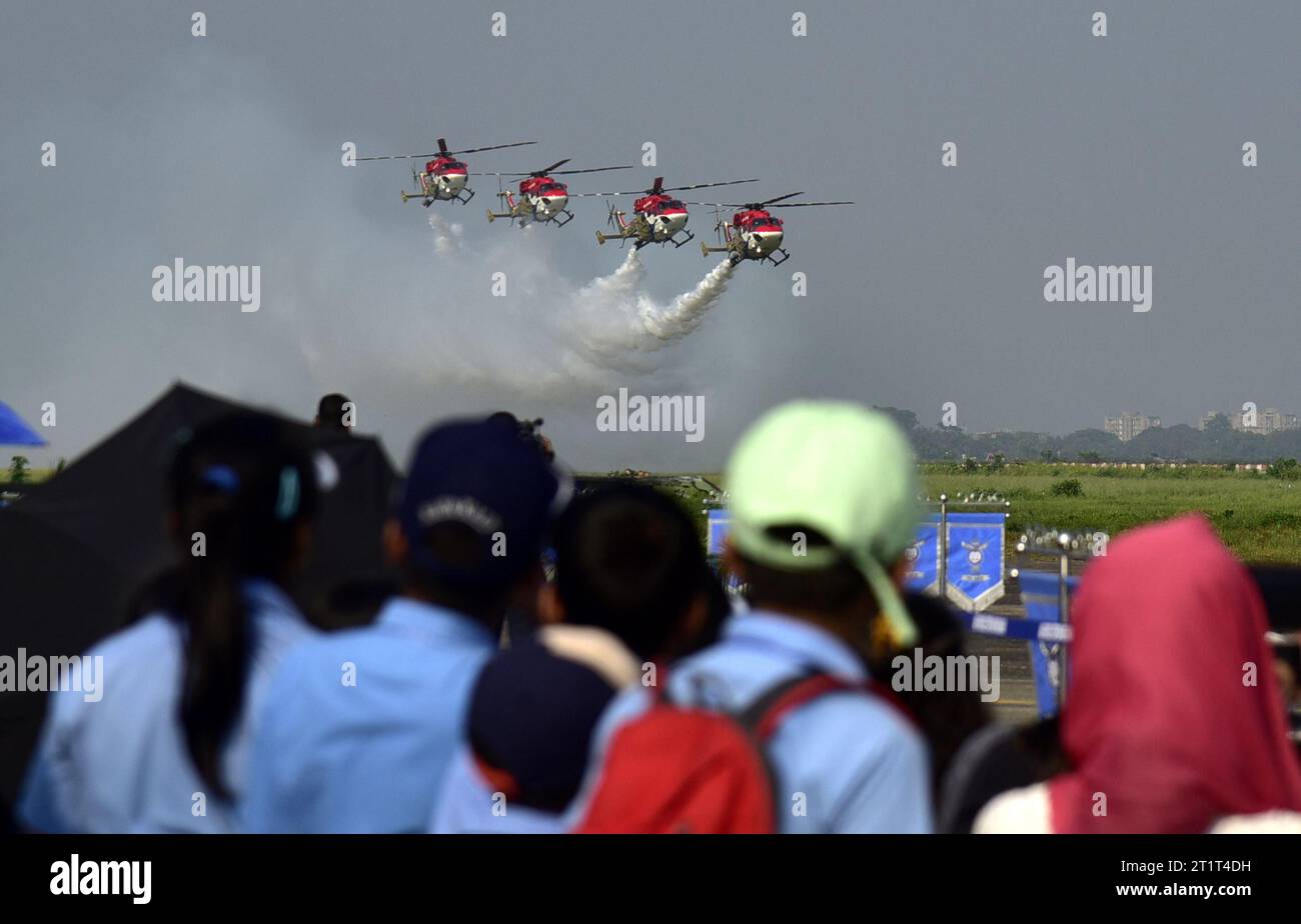 Guwahati Guwahati India 15th Oct 2023 Helicopters Of Indian Air Force Aerobatic Team Sarang