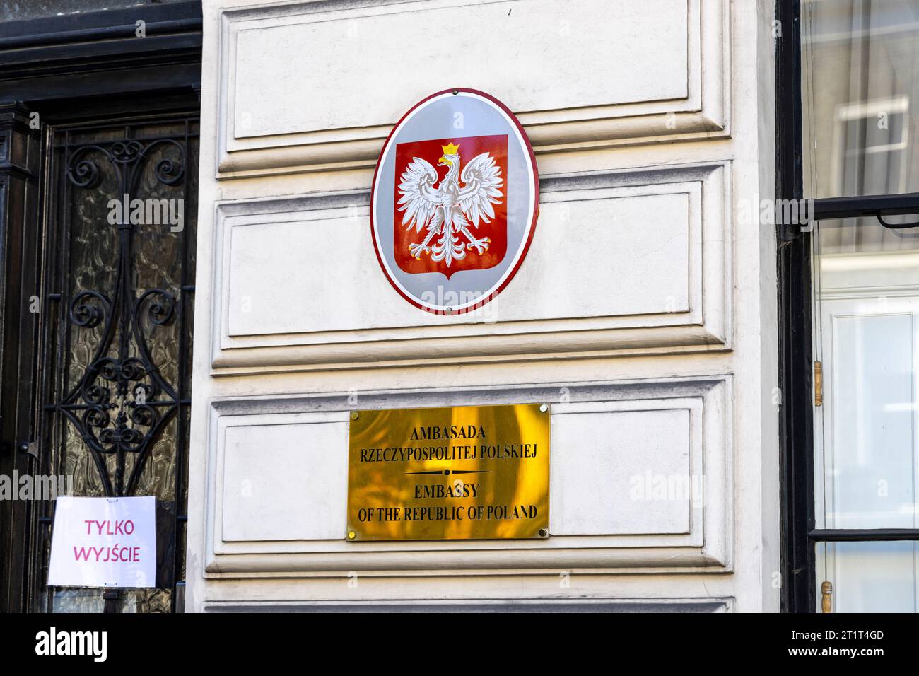 15th October 2023 - Embassy of the Republic of Poland in Portland Place, Polish Election 2023, London, England Stock Photo