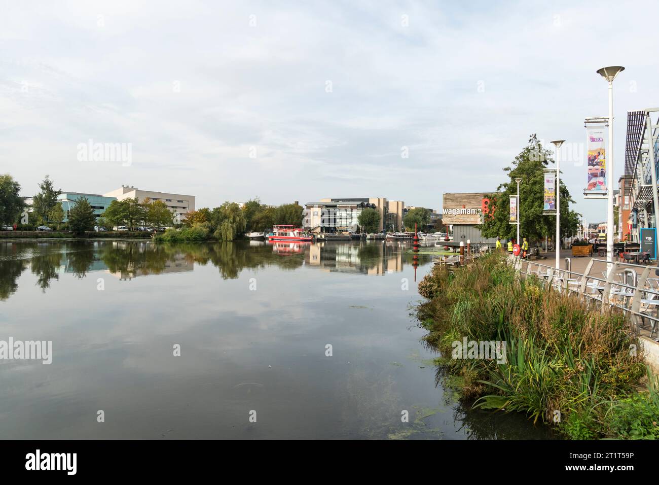 View along Brayford Pool from Brayford East, Lincoln City, Lincolnshire, England, UK Stock Photo