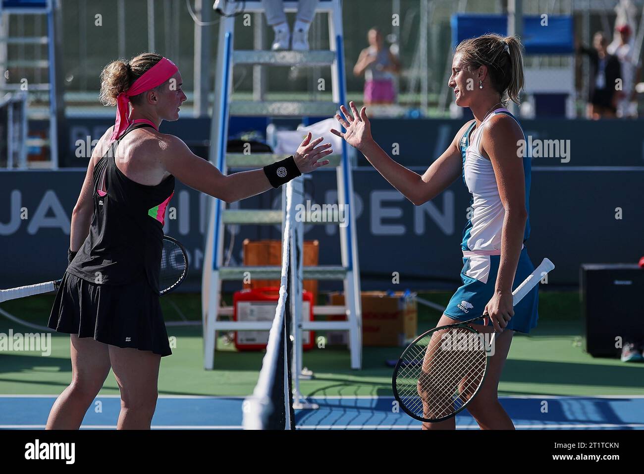 Monastir, Monastir, Tunisia. 15th Oct, 2023. Carole Monnet (FRA), Camilla Rosatello (ITA) in action during the JASMIN OPEN MONASTIR - Monastir - Womens Tennis, WTA250 (Credit Image: © Mathias Schulz/ZUMA Press Wire) EDITORIAL USAGE ONLY! Not for Commercial USAGE! Credit: ZUMA Press, Inc./Alamy Live News Stock Photo