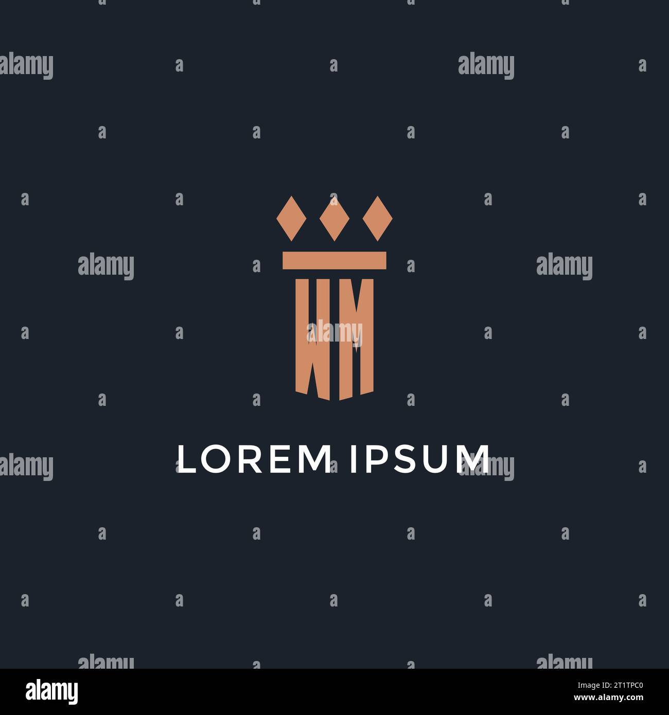 WM logo initial with pillar icon design, luxury monogram style logo for ...