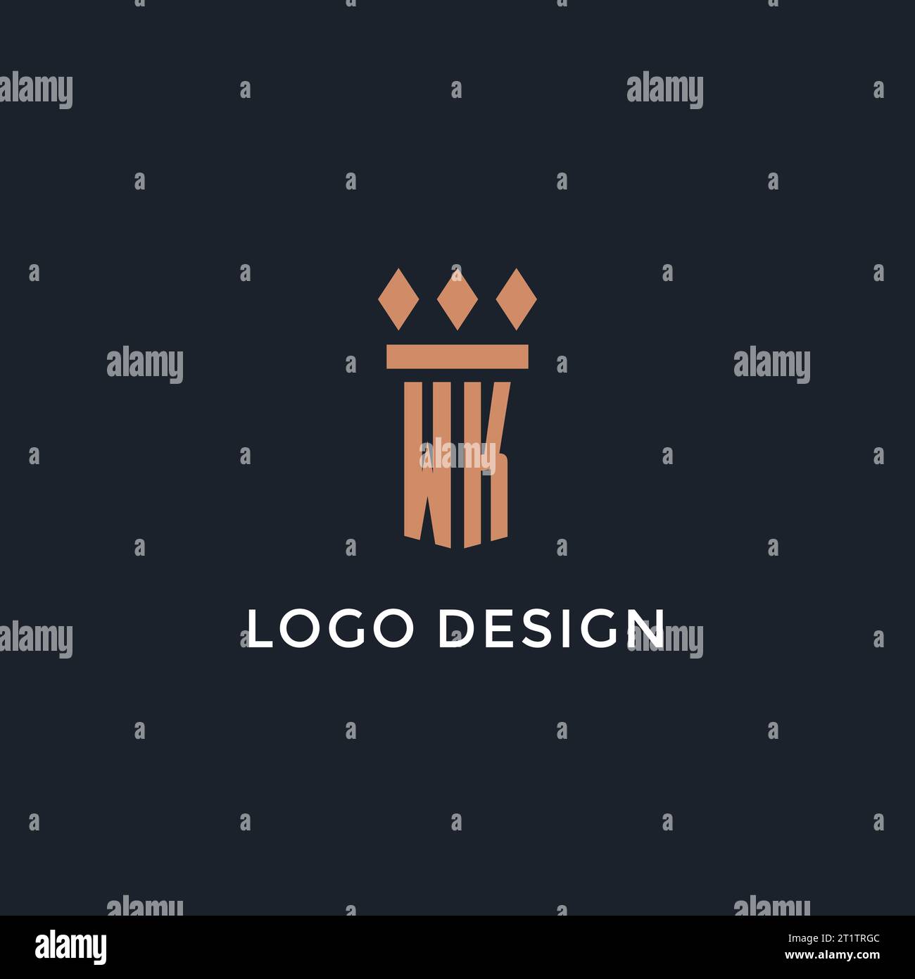 WK logo initial with pillar icon design, luxury monogram style logo for ...