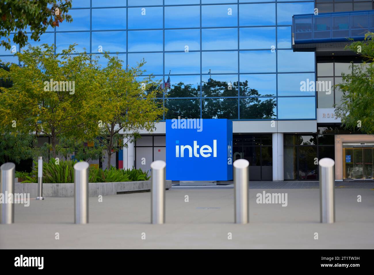 The worldwide corporate headquarters of Intel Corporation (INTC) in Silicon Valley, Santa Clara CA Stock Photo