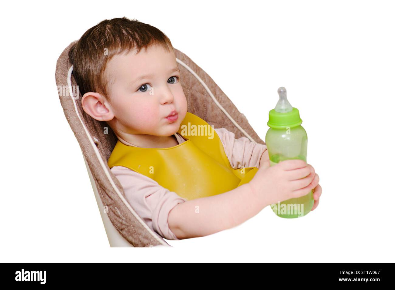 Baby Toddler. Infant Child Baby Toddler Sitting And Drinking From The  Feeding Bottle. Cute Baby Girl Drinking Bottle. Vector Isolated On A White  Background. Stock Vector