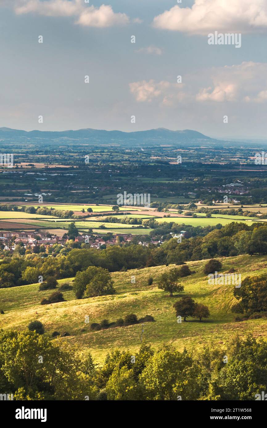 Views and scenic vistas of gloucester countryside and rural towns, villages woodlands and hillsides while hiking on the Cotswolds Way, one of sixteen Stock Photo