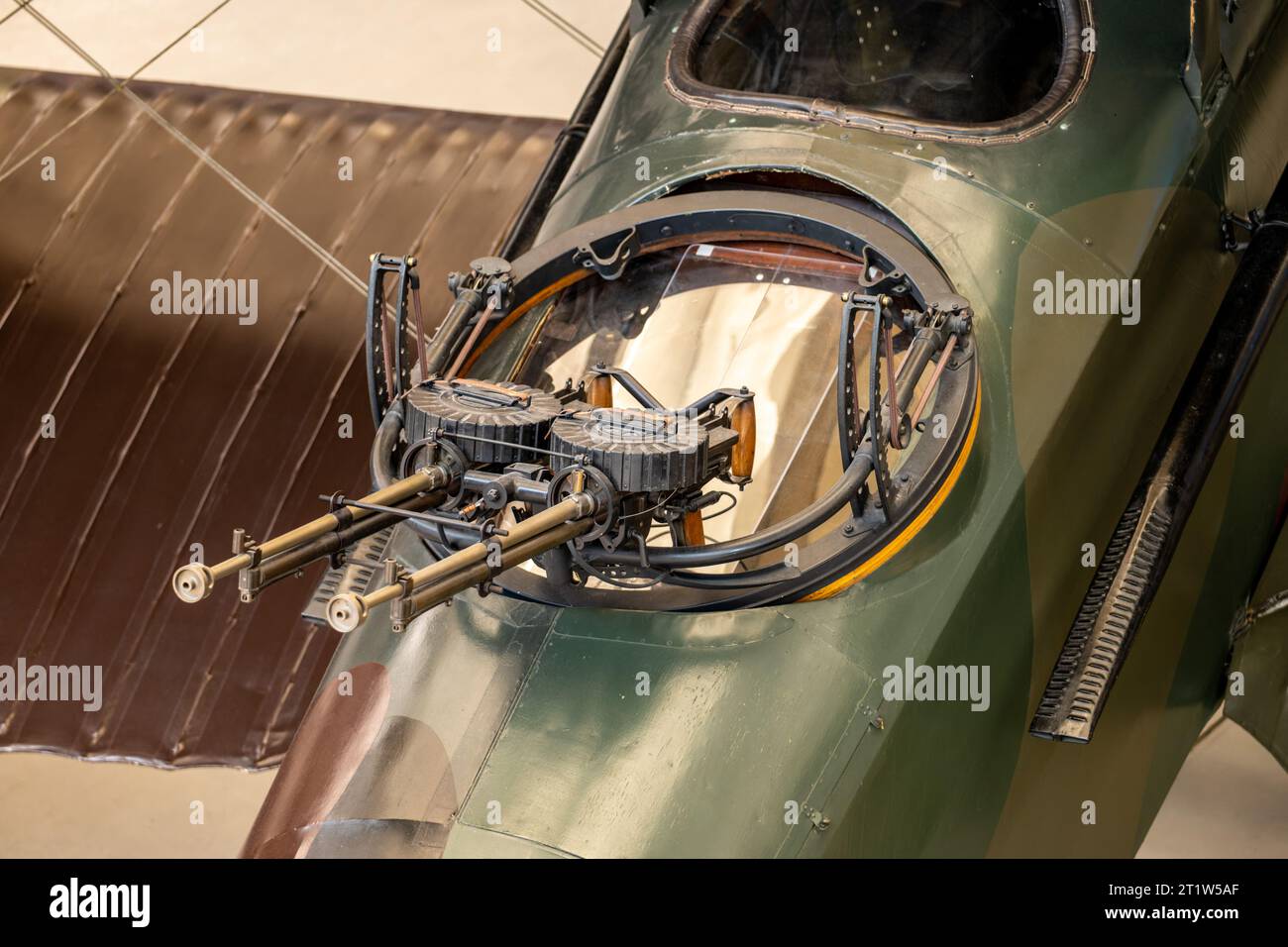 Rear machine guns on an old war fighter plane Stock Photo