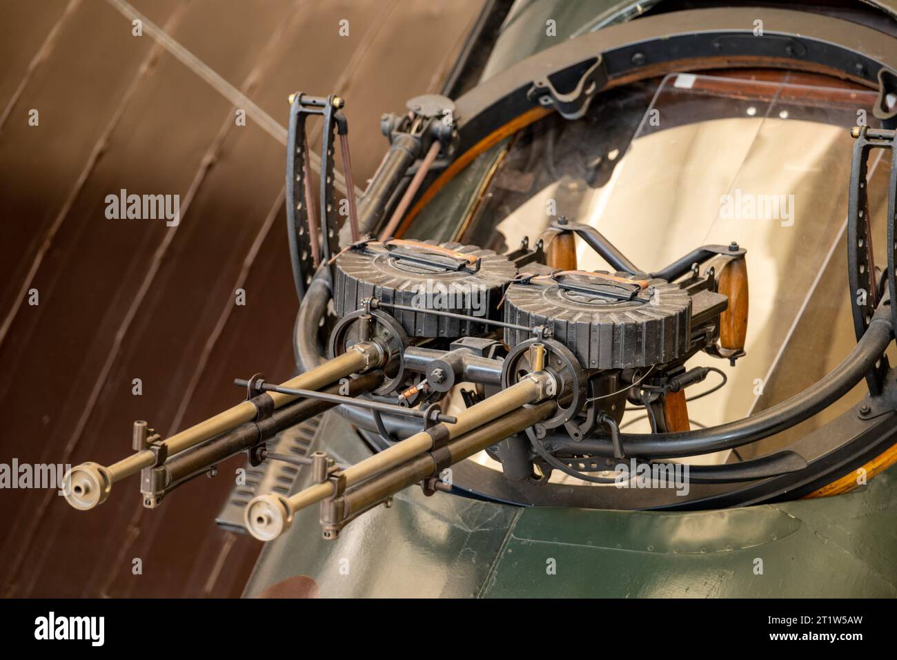 Rear machine guns on an old war fighter plane Stock Photo