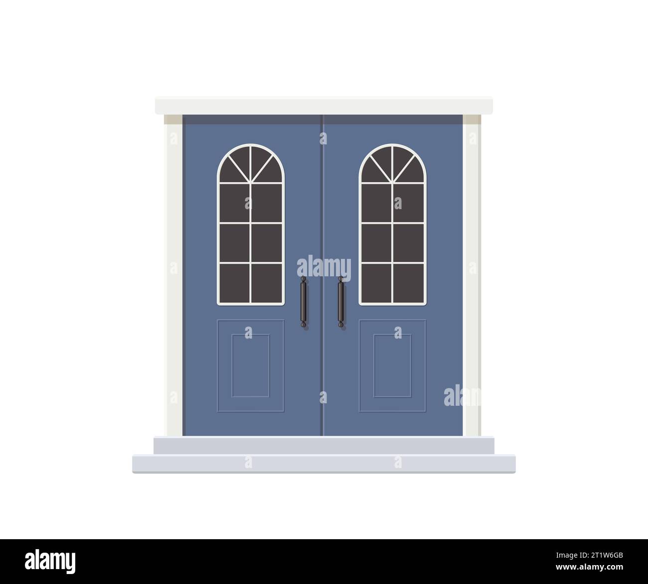 Cute blue antique double doors with glass windows Stock Vector