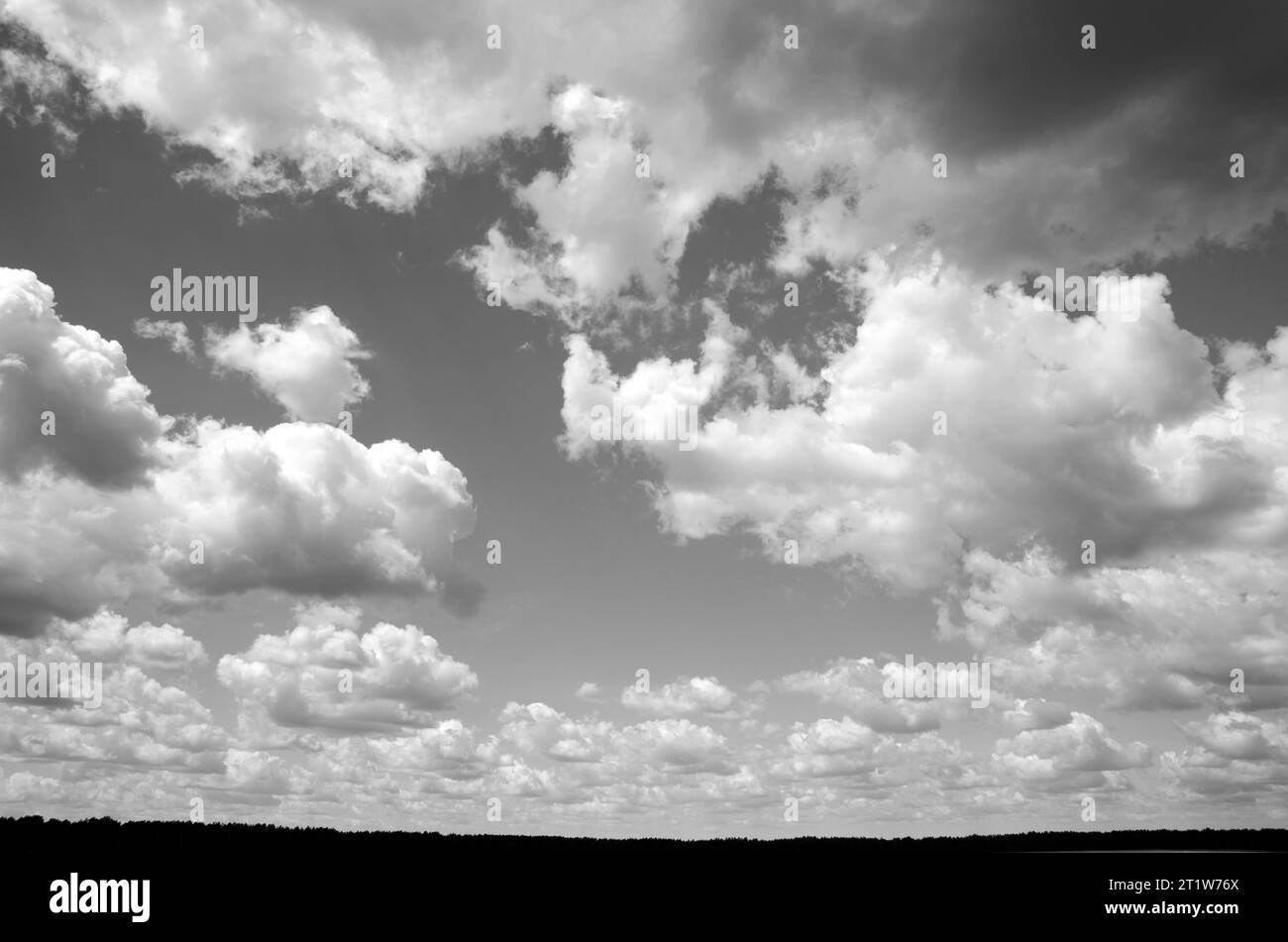 Black and White Beautiful sky with fluffy white clouds over modern city ...