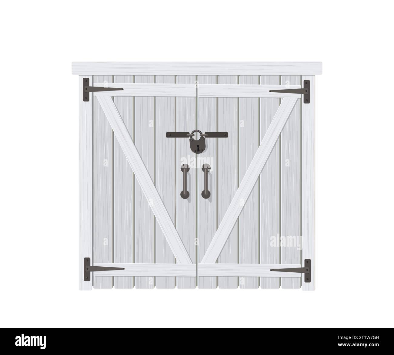Vintage wooden painted double doors with wrought iron hardware Stock Vector