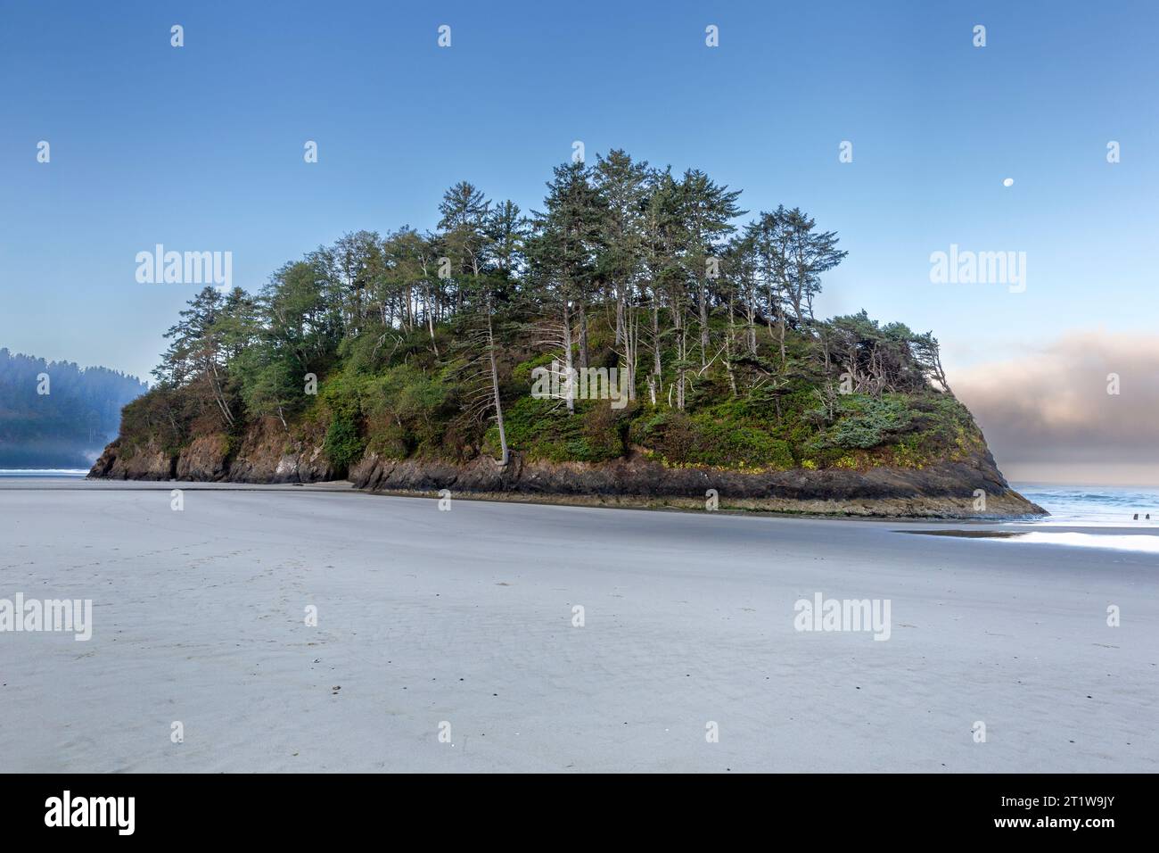 Pacific Ocean coastal sea stack Proposal Rock in Tillamook County at Neskowin, Oregon. Proposal Rock was originally called “Schlock” by the Native Ame Stock Photo
