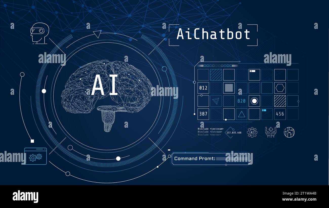Digital brain with circuits, minimalistic artificial intelligence Stock ...