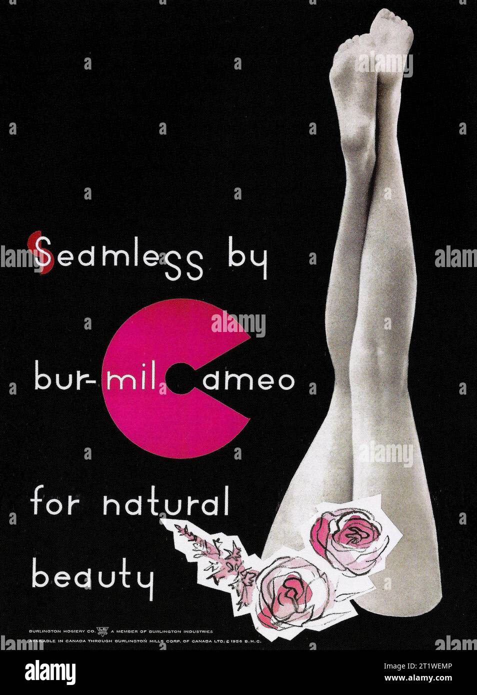 1956 Burlington Stocking Bur-Mil Cameo Ad Stock Photo