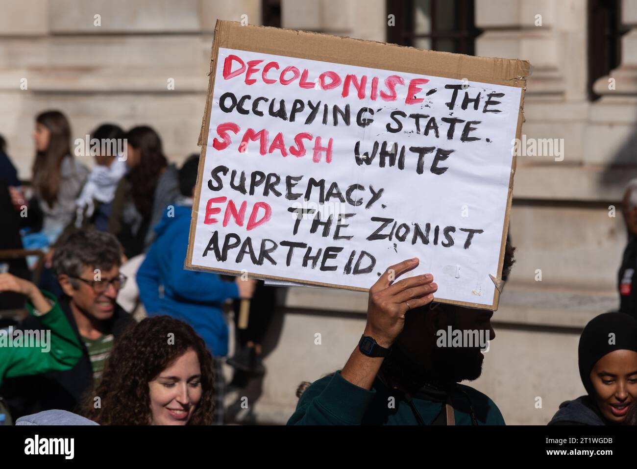 Protest for Palestine after escalation of military action in Gaza Strip conflict between Israel and Hamas. Decolonise, occupying state, end apartheid Stock Photo