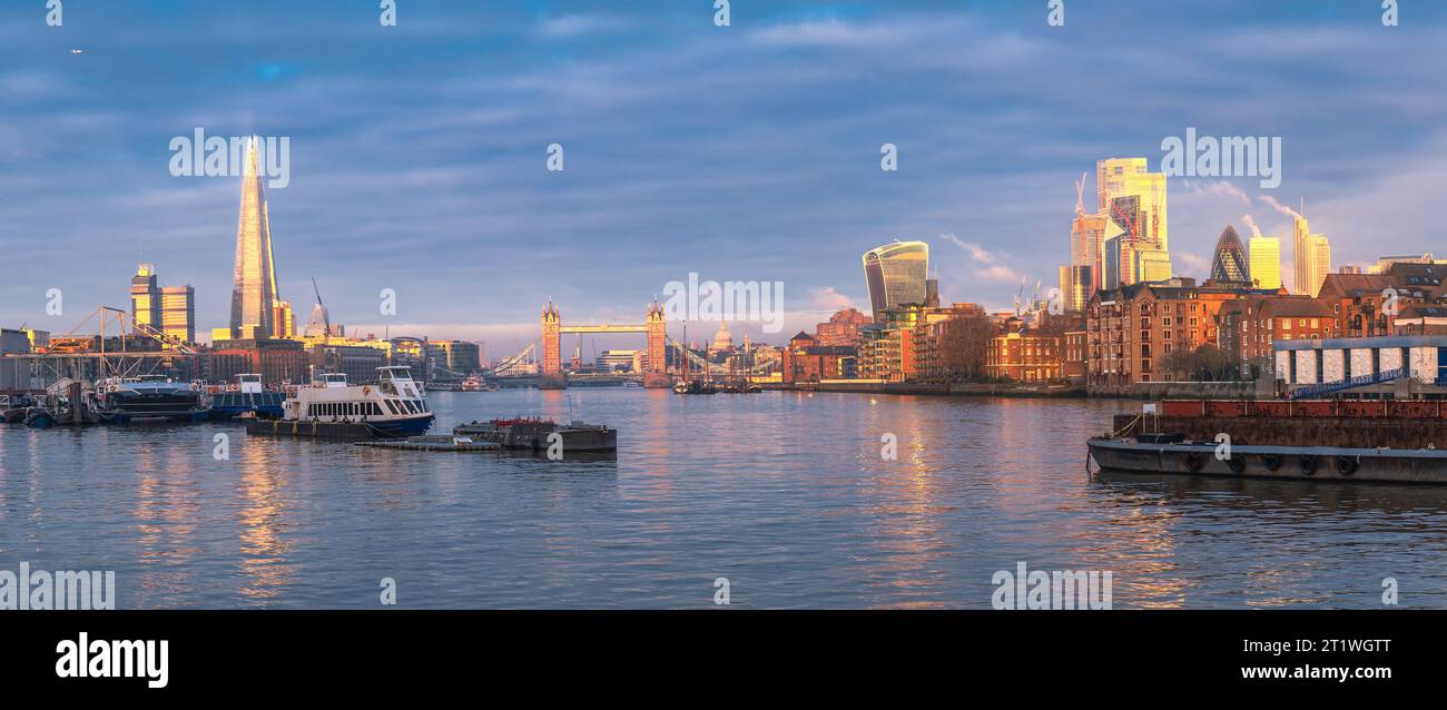 London, Great Britain, UK - December 1, 2022: Panoramic view of the most important British landmarks on the SouthBank of the Thames River on a daytime Stock Photo