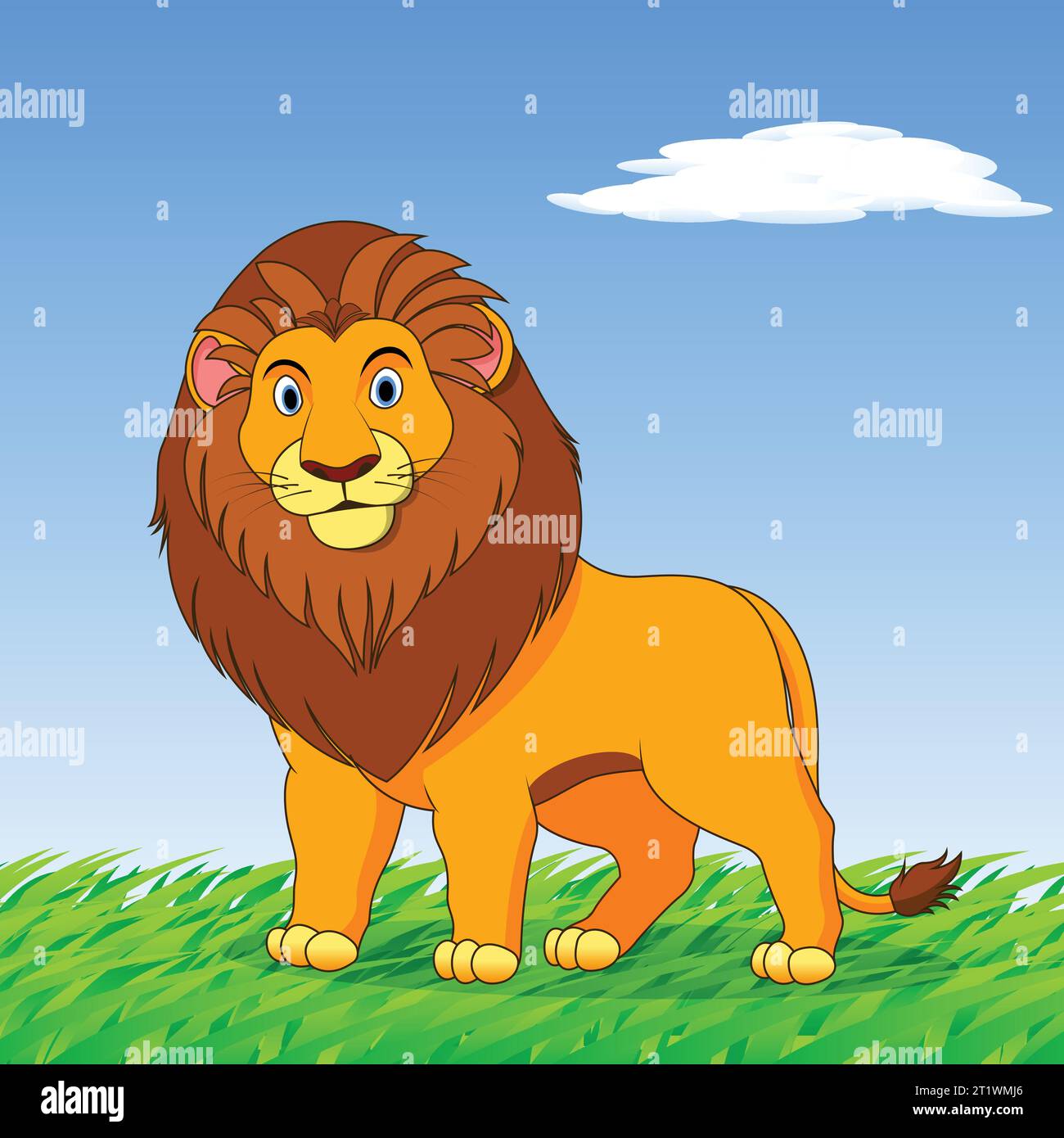 lion cartoon vector, lion illustration, children book illustration, vector lion, wild life animal, jungle, cartoon, Stock Vector
