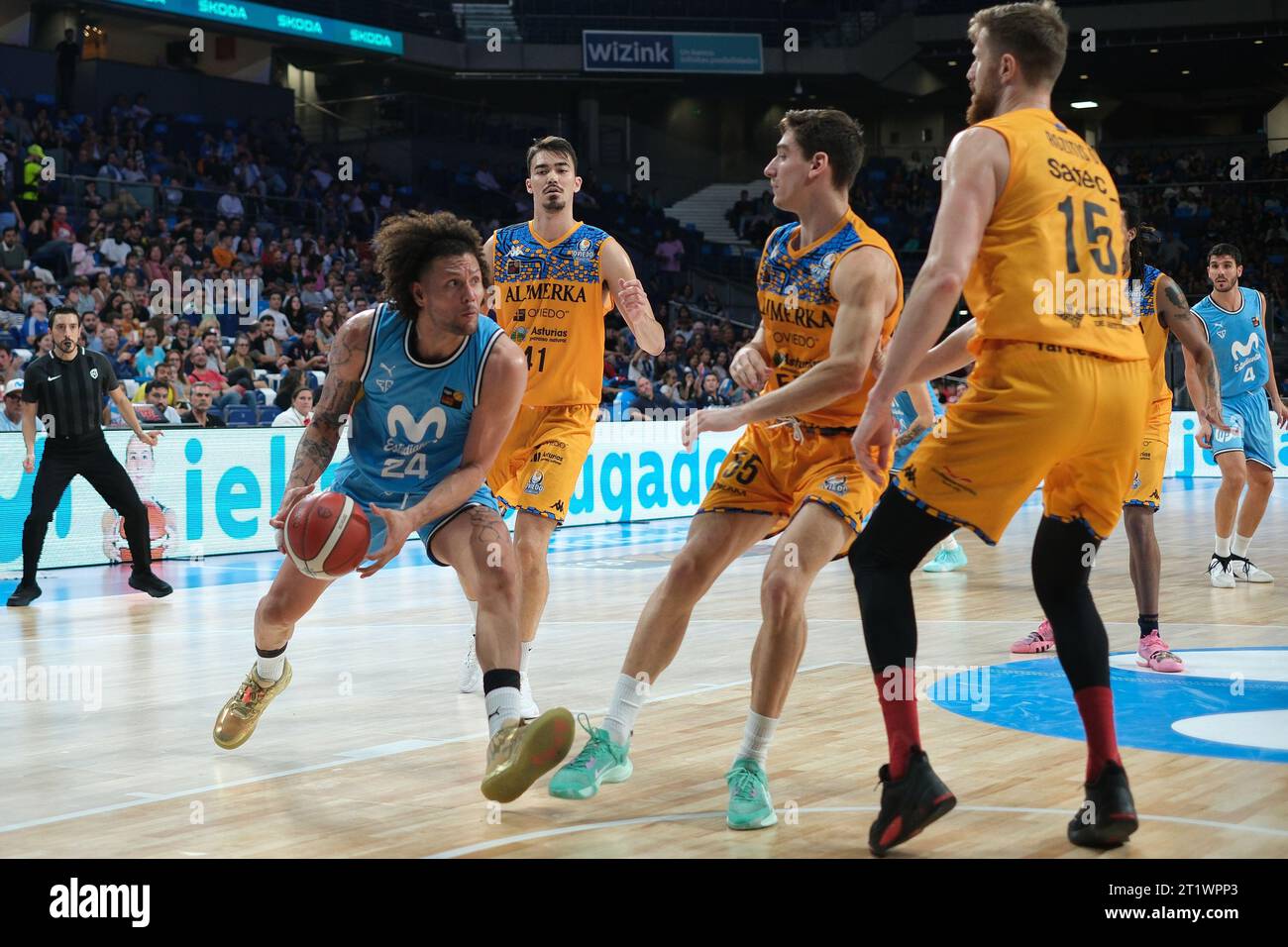 Paul Jorgensen  of Movistar Estudiantes seen in action during the J2 LEB Oro Match between Movistar Estudiantes and Alimerka Oviedo at WiZink Center. Stock Photo