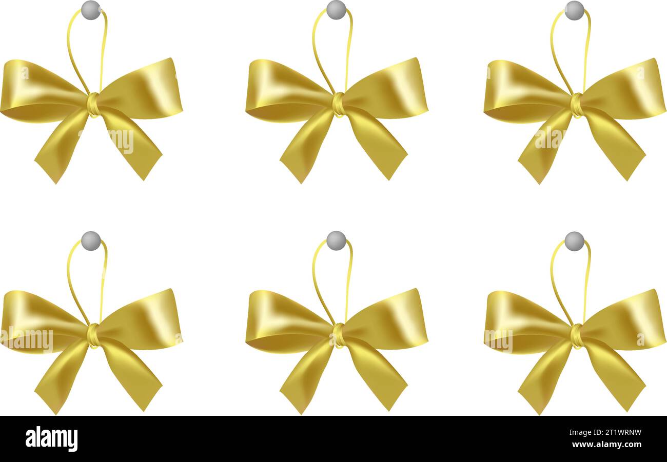 Set Of Decorative Golden Bows With Horizontal Yellow Ribbon