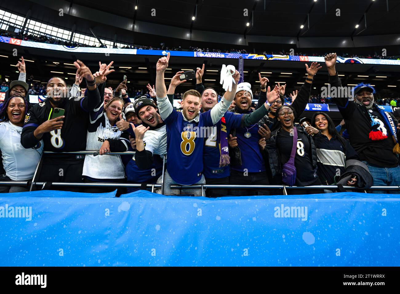 LONDON, UNITED KINGDOM. 15th, Oct 23. The Ravens fans during NFL 2023 London Series - Baltimore Ravens vs Tennessee Titans at Tottenham Hotspur Stadium on Sunday, 15 October 2023. LONDON ENGLAND.  Credit: Taka G Wu/Alamy Live News Stock Photo