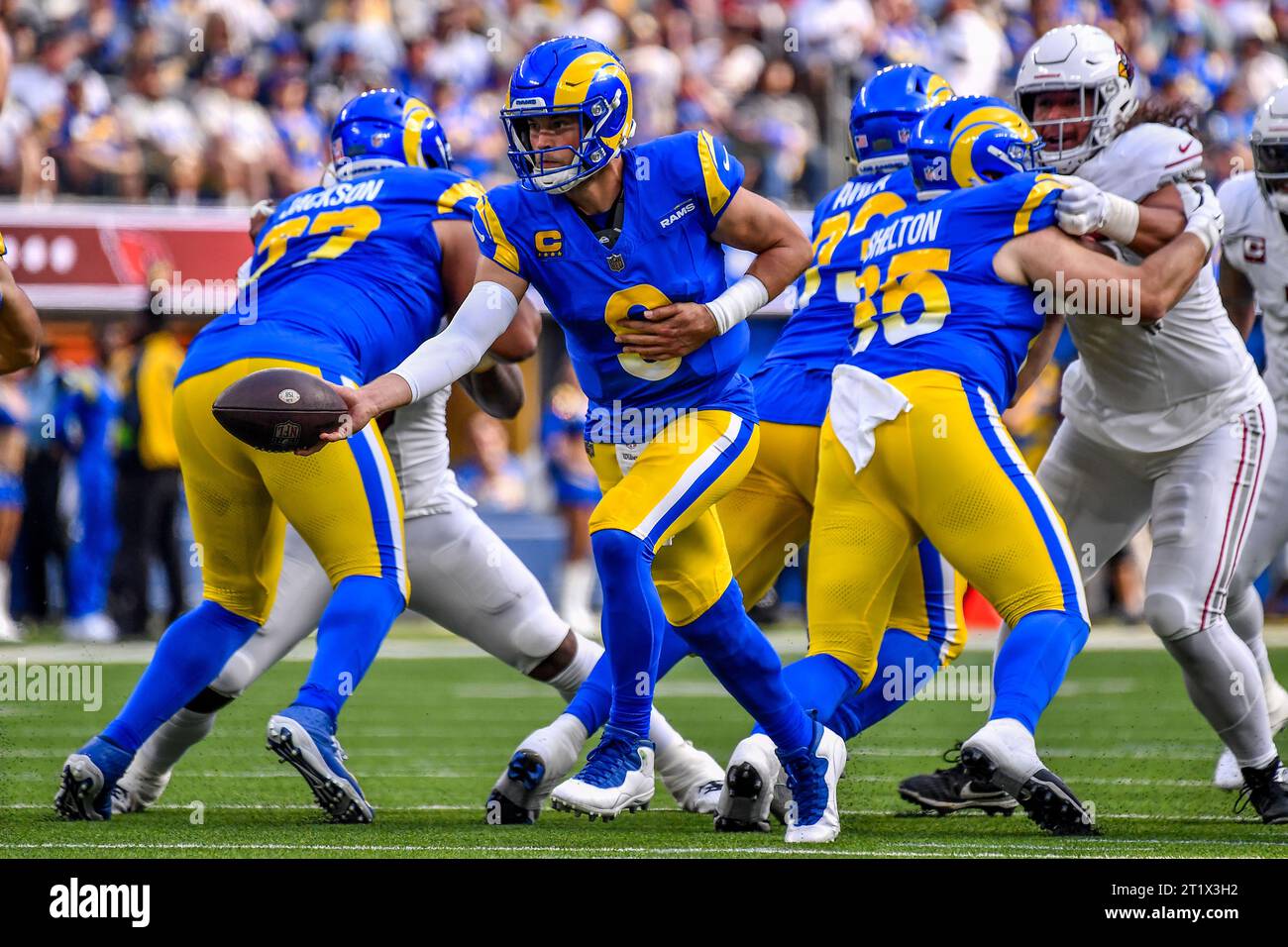 Inglewood, CA. 15th Oct, 2023. Los Angeles Rams quarterback Matthew Stafford #9 in action in the second quarter during the NFL football game against the Arizona Cardinals.Mandatory Photo Credit: Louis Lopez/Cal Sport Media/Alamy Live News Stock Photo
