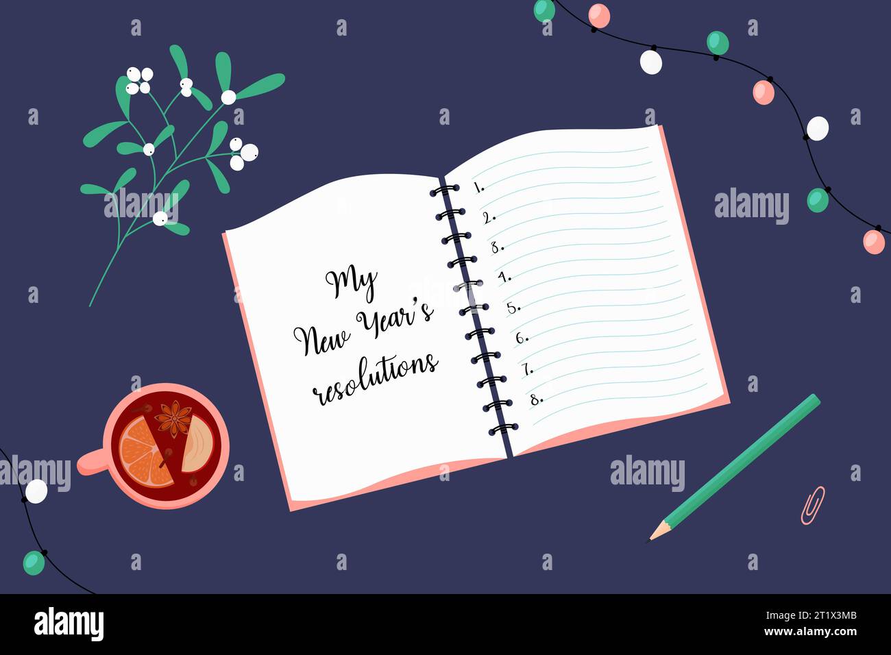 New Year resolutions. Goals list for next year. Notebook, pencil ...