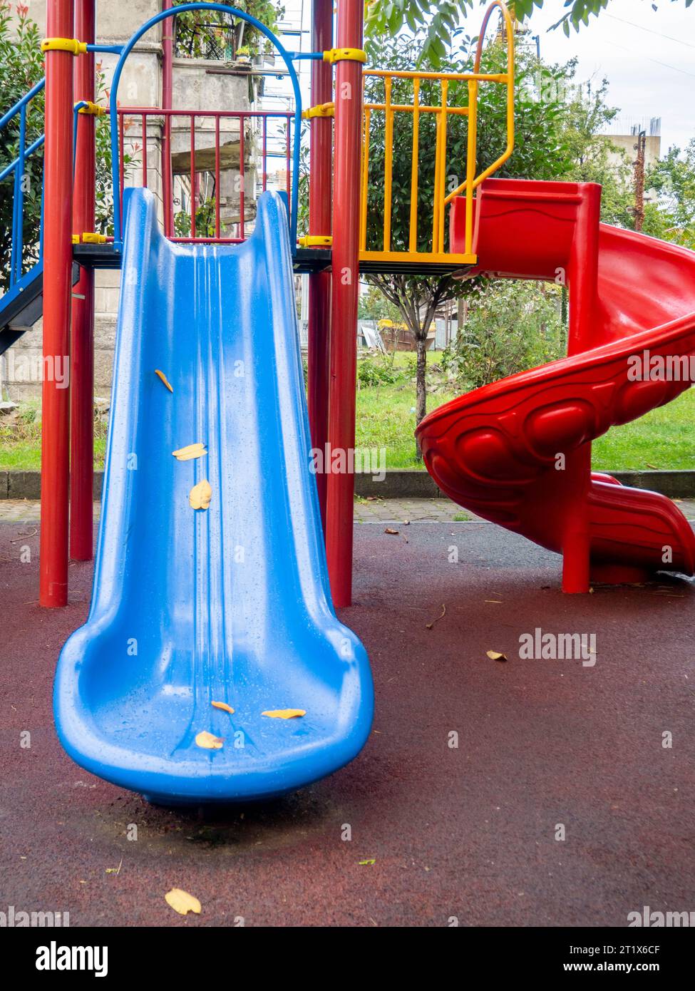 Plastic playground. Safe game for children. City infrastructure. slides