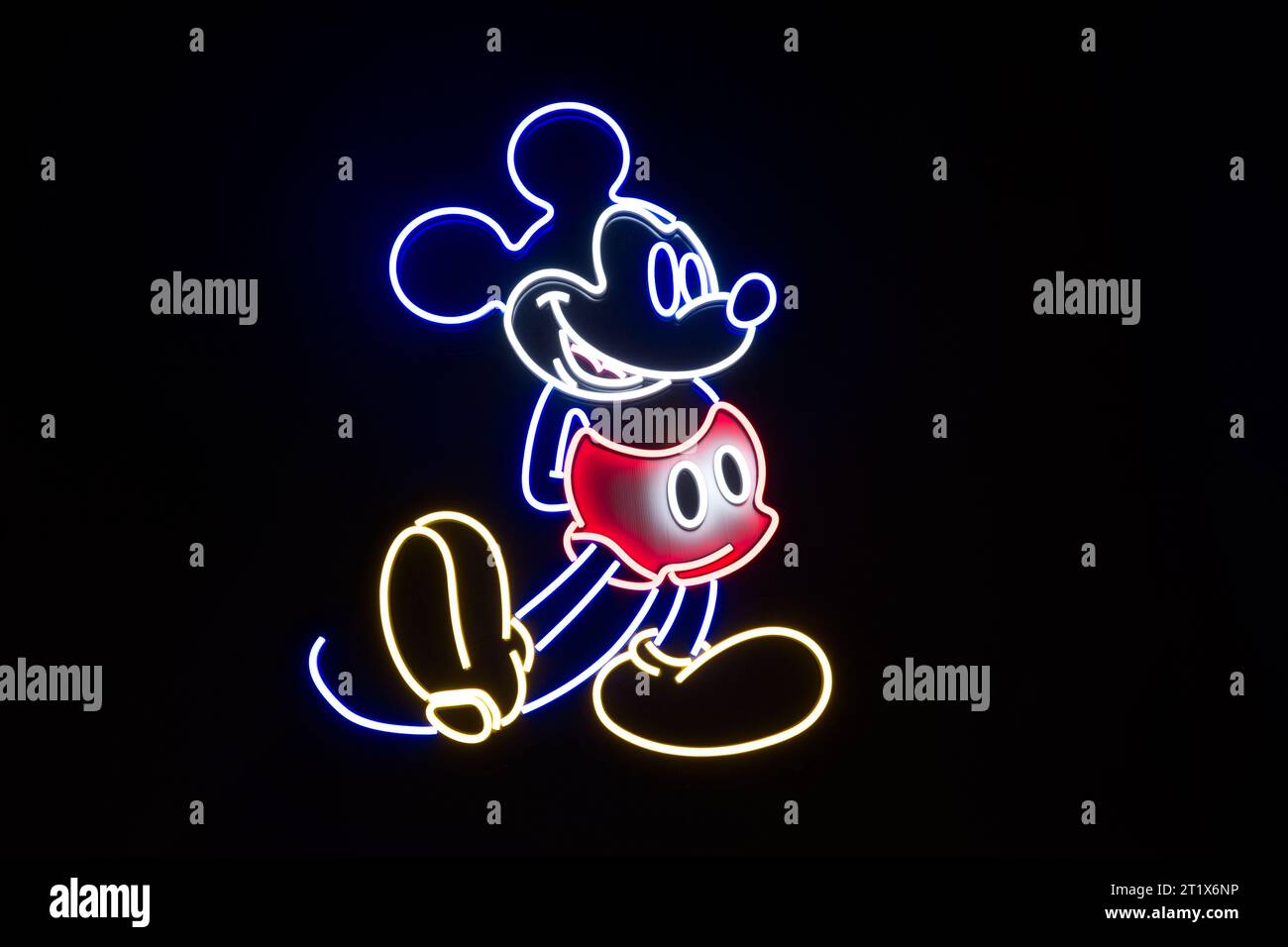 Mickey Mouse neon sign at the Disney100 exhibition in London Stock Photo