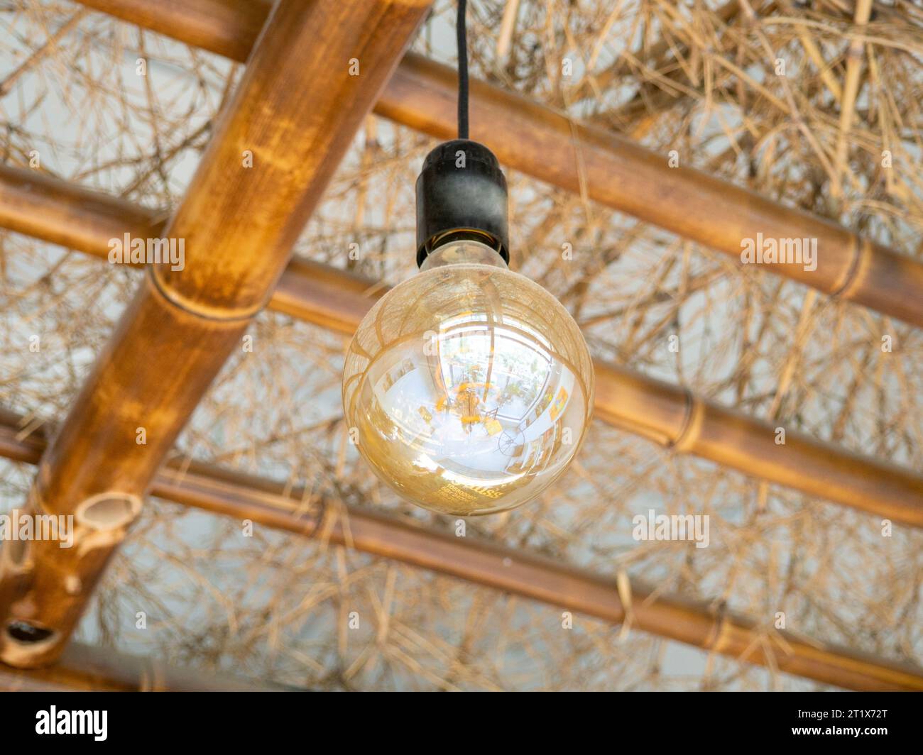 Lighting in a cafe. Interior detail. The lamp does not light up