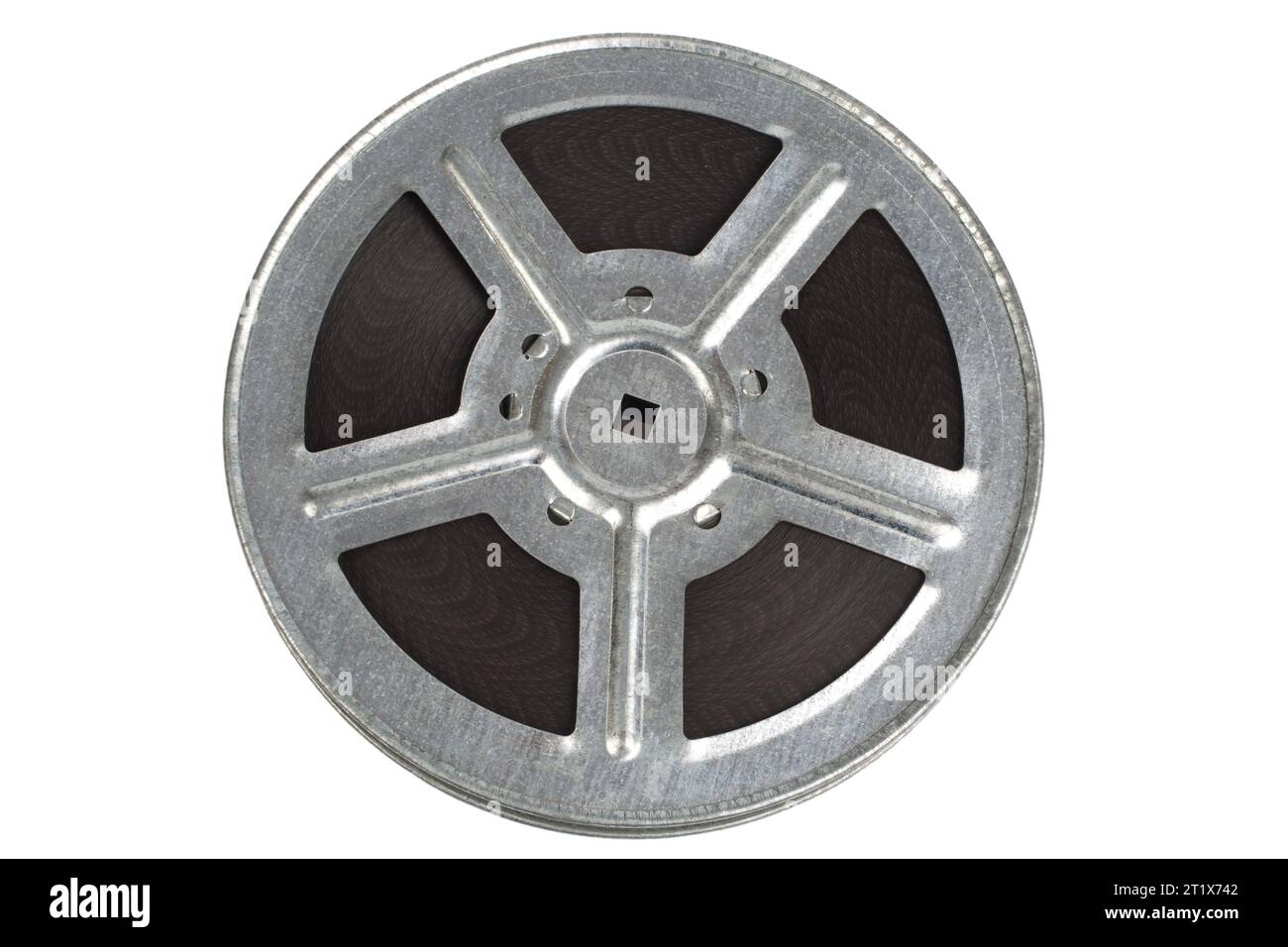 Vintage 16mm film reel and cine-film on white background isolated on white background Stock Photo