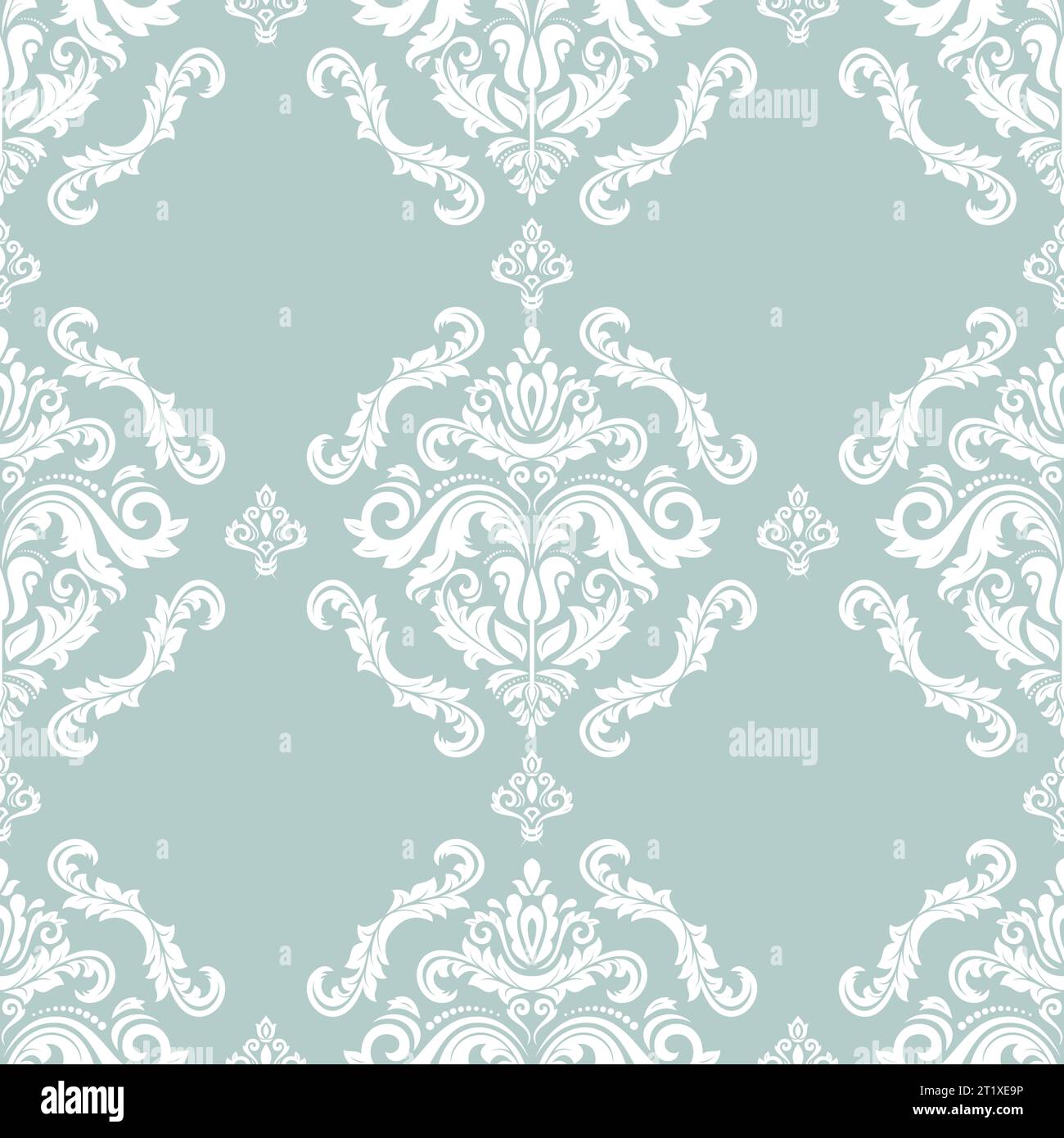 Classic seamless pattern. Damask orient light blue and white ornament ...