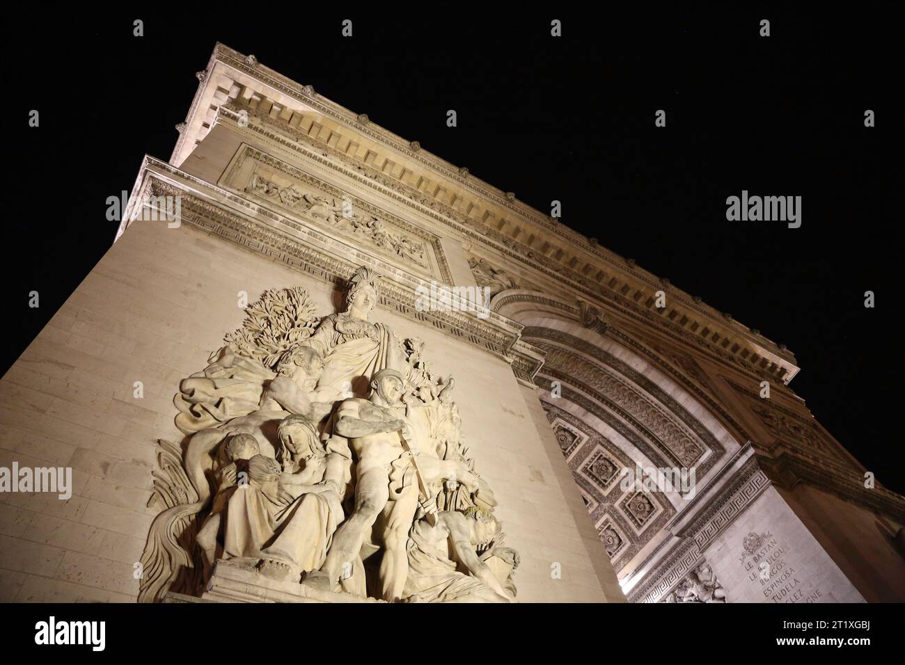 View at Triumphal Arch at night, Paris, France Stock Photo