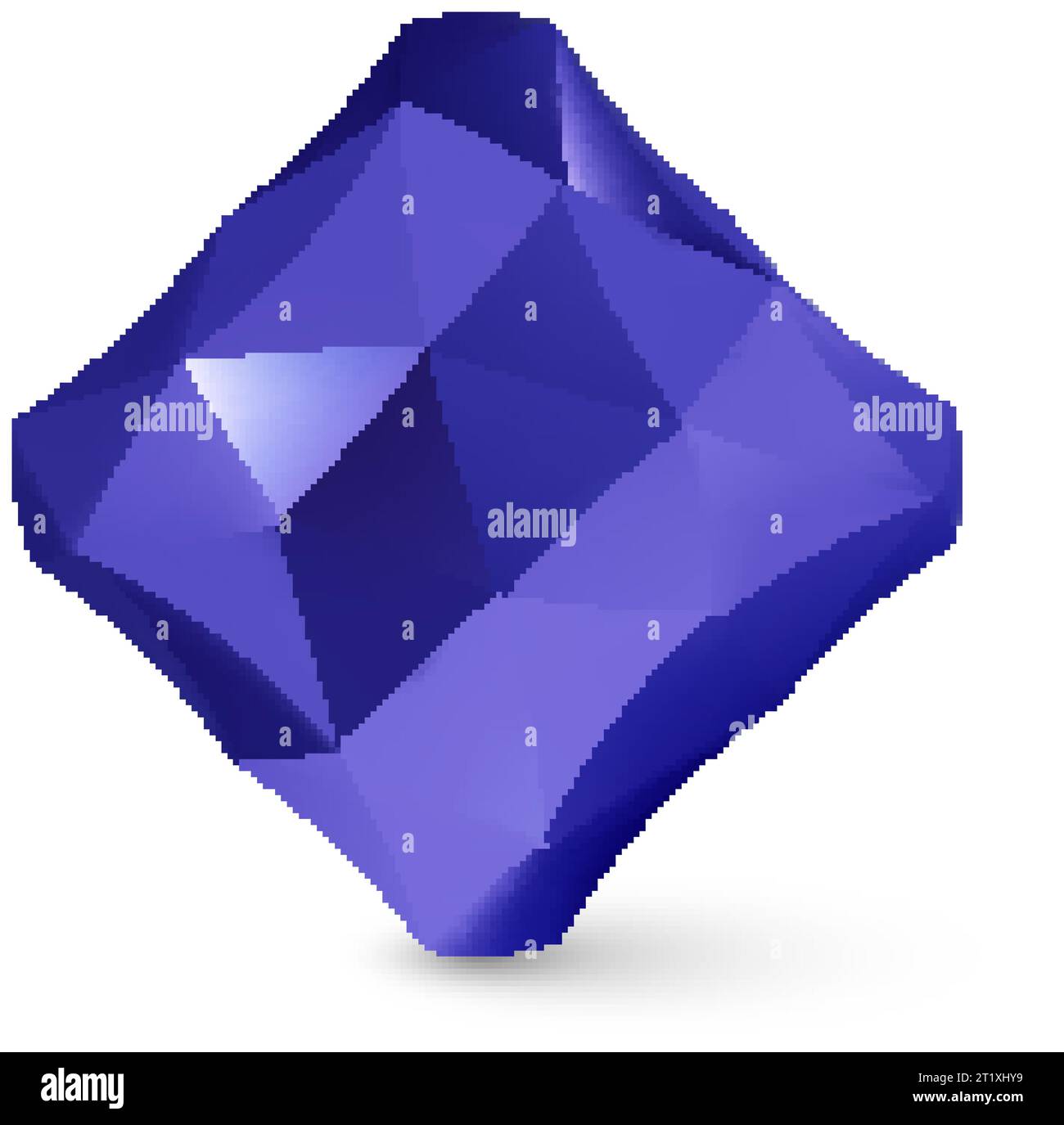 Low Poly Cubical Object, Geometric Wireframe Shape, or Blue Crystal Polyhedron with Shadow Effect on White Background Stock Vector