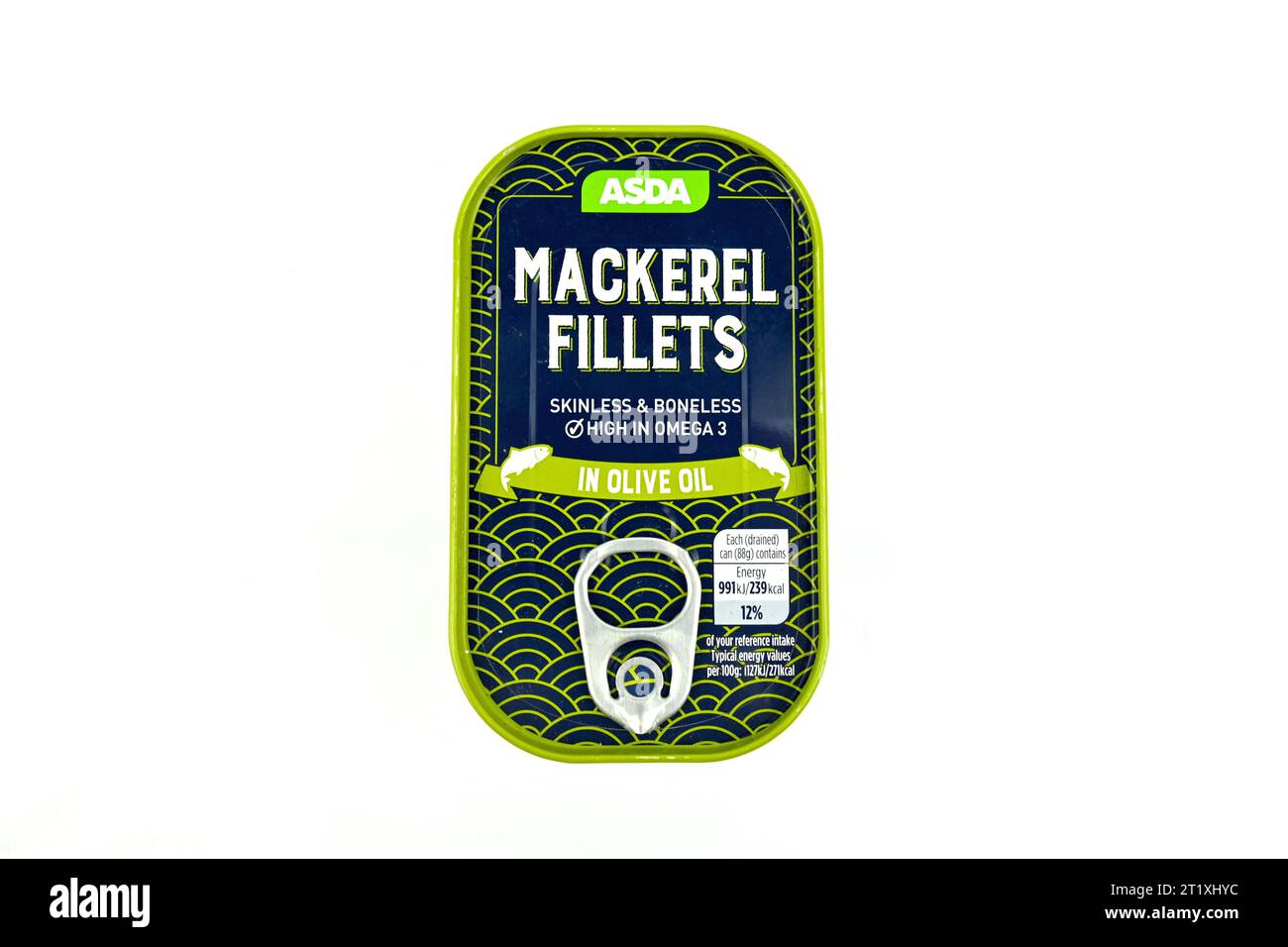 ASDA Mackerel Fillets in Olive Oil on a white background Stock Photo